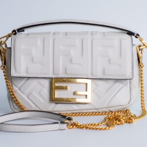 Fendi Baguette Mini White Leather Single Flap Bag