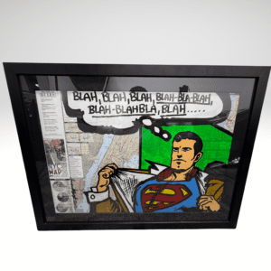 Samuel Mark Blah Blah Blah Superman Mixed Media Painting Framed
